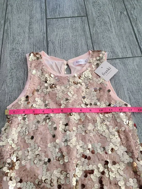 Franki by Francesca’s Sequin Dress Pink Gold Youth Girls Size 8 NWT - Picture 6 of 9
